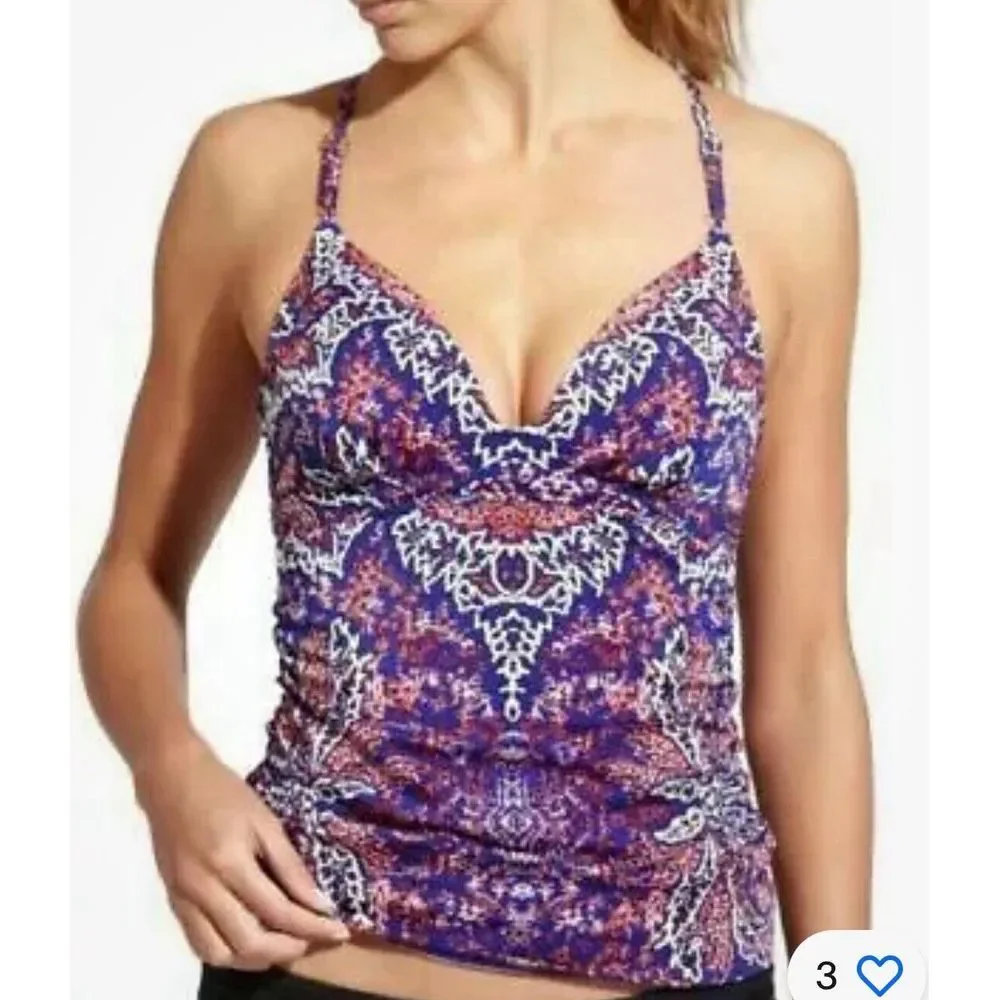 EUC ATHLETA Aqualuxe Print‎ Molded Tankini Top Paradise Print SZ MEDIUM #213100